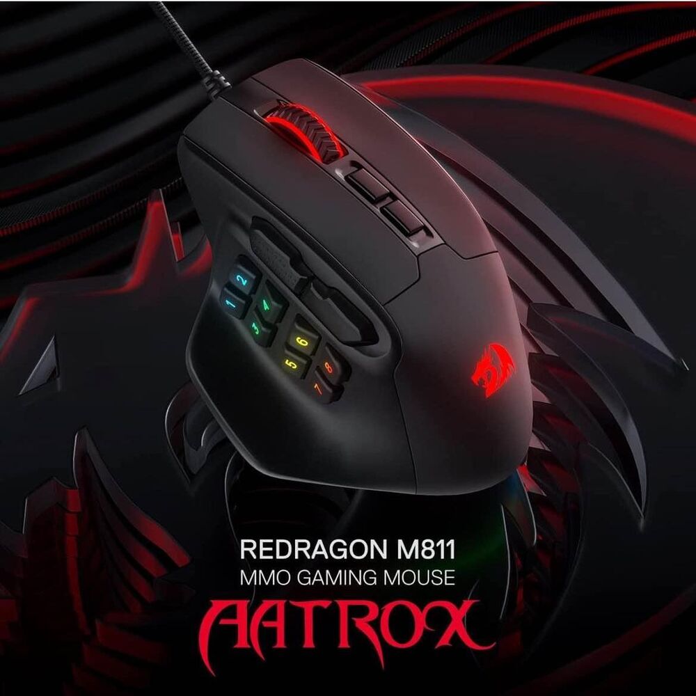 Redragon M811 Aatrox MMO Gamer Mouse 15 Programmable Buttons Wired RGB Ergonomic